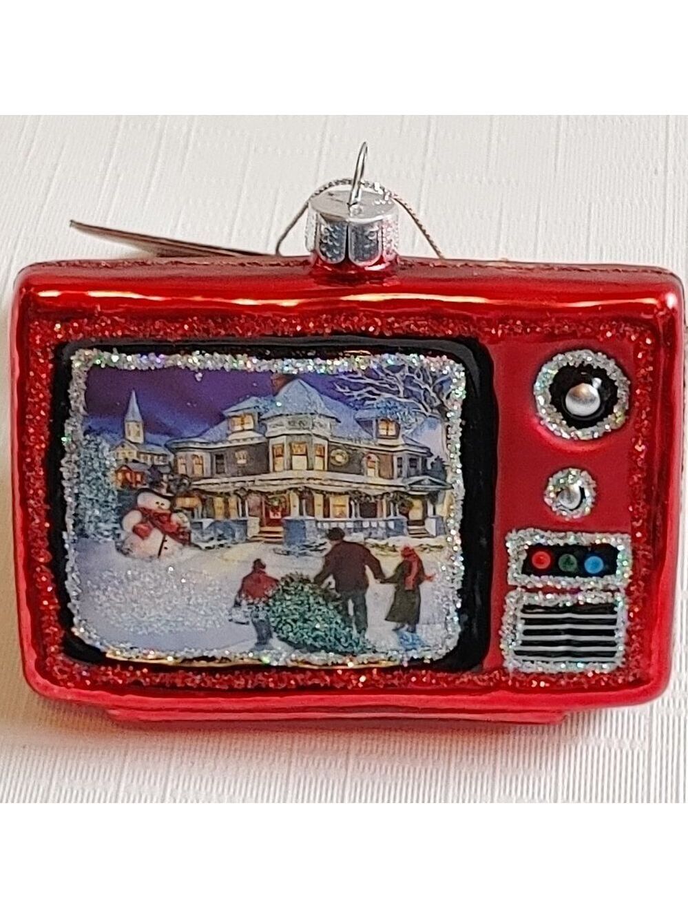 CANVAS Vintage TV Glass Ornament with Traditional Christmas Scene BNWT